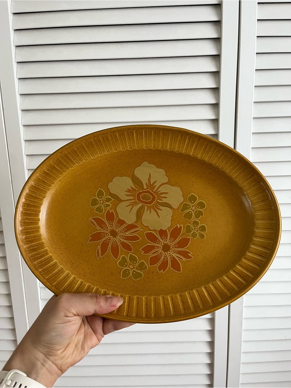 Vintage W.H. Grindley English Ironstone Oval Serving Platter Yellow Floral 12"